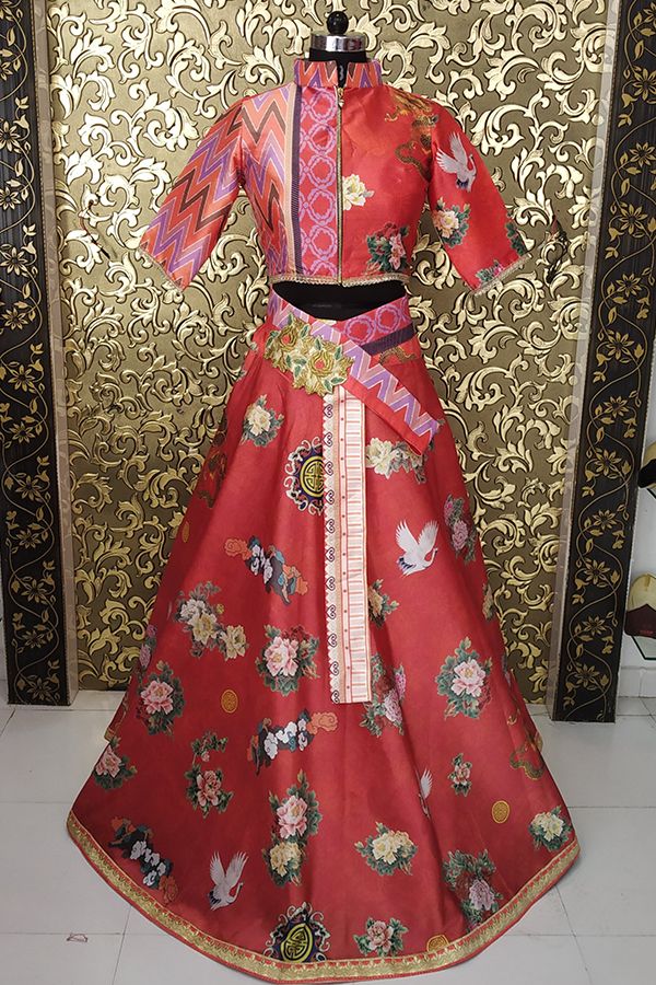 Gajari Lehenga Choli In Taffeta Silk With Digital Print