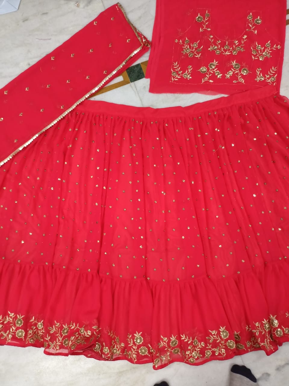 Gajri Lehenga Choli In Fox Blooming Georgette With Sequence Work