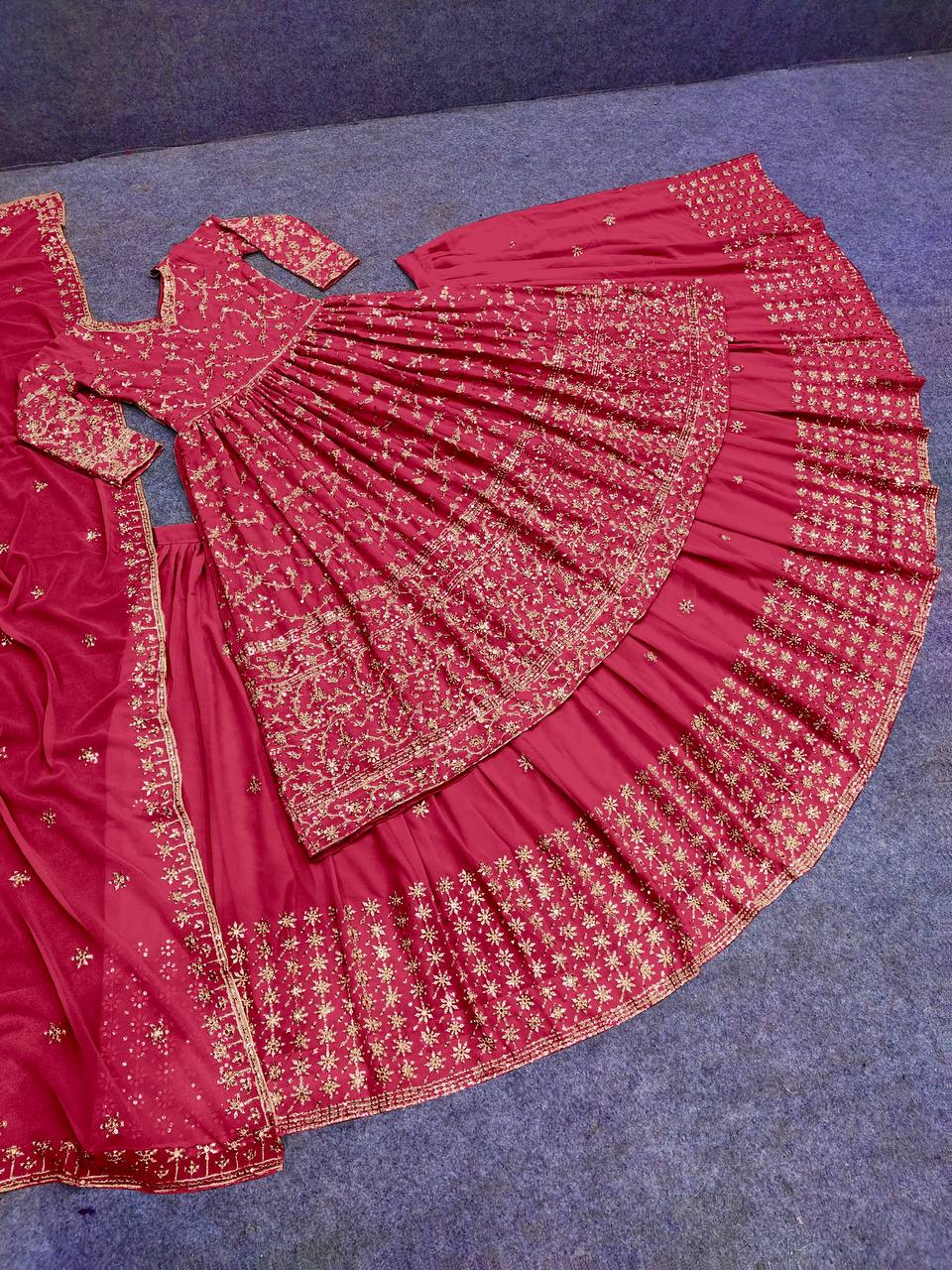 Gajri Lehenga Choli In Fox Georgette With Embroidery Work