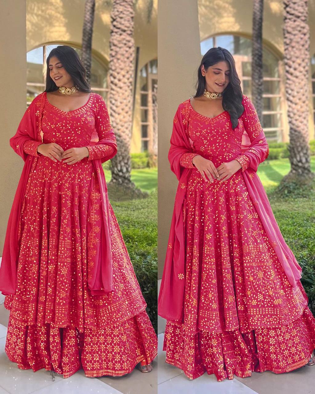 Gajri Lehenga Choli In Fox Georgette With Embroidery Work