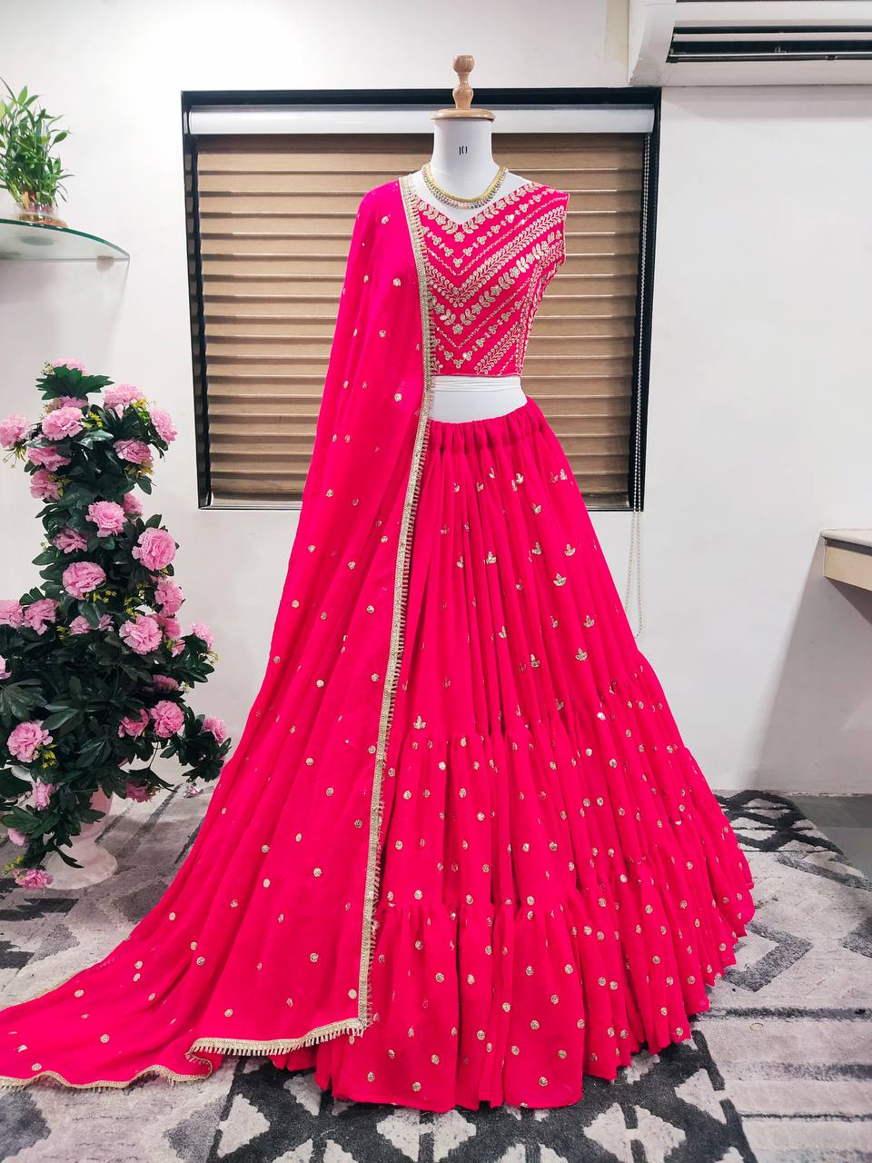 Gajri Lehenga Choli In Fox Georgette With Embroidery Work