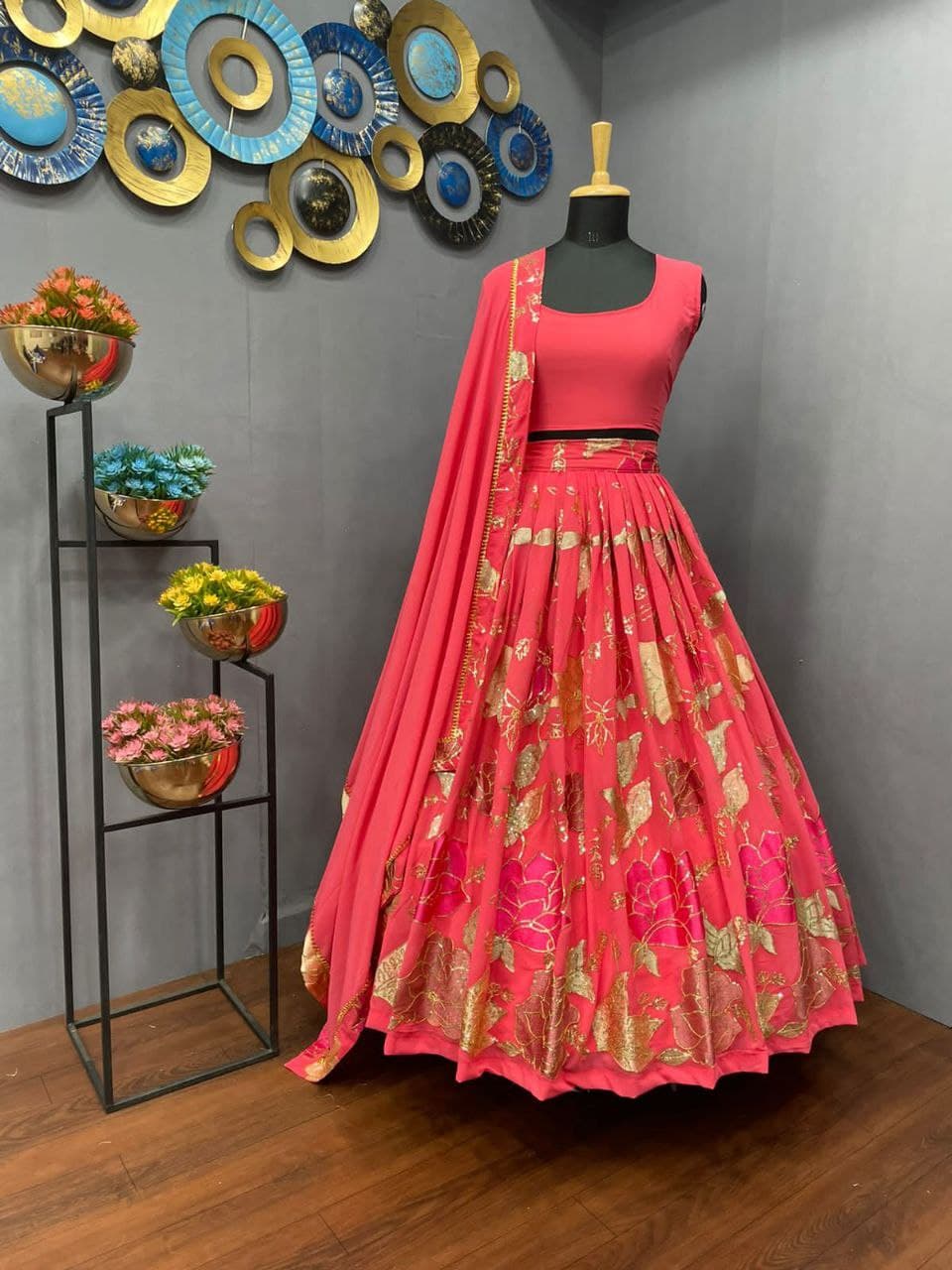 Pink Lehenga Choli In Georgette Silk With Embroidery Work