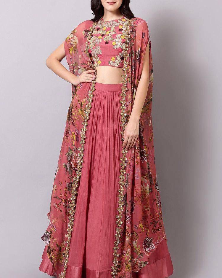 Gajri Lehenga Choli In Georgette Silk With Plain