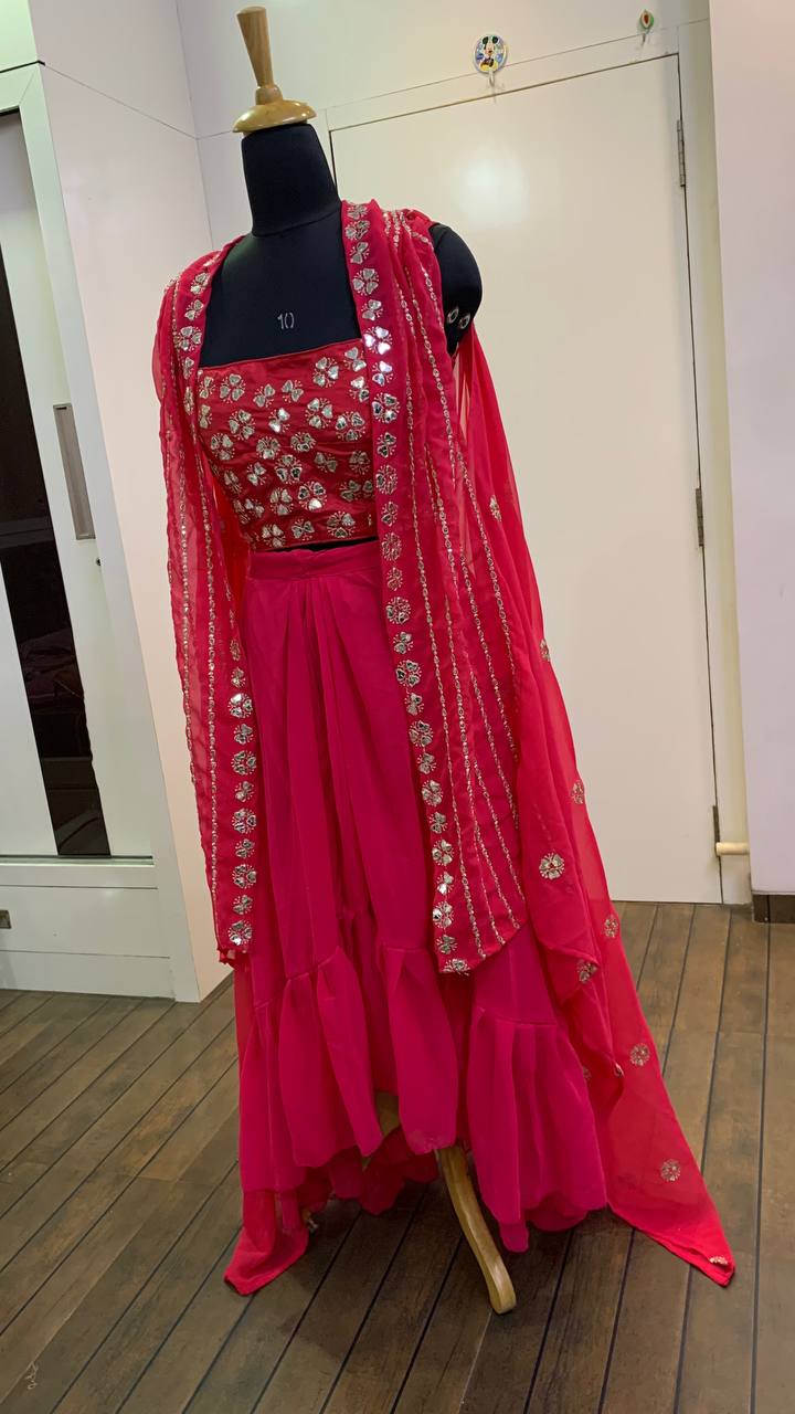 Gajri Lehenga Choli In Georgette Silk With Plain