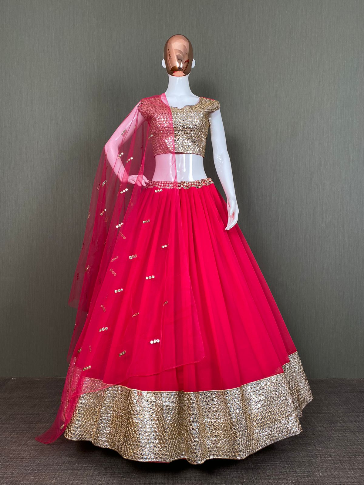 Gajri Lehenga Choli In Georgette Silk With Sequence Work