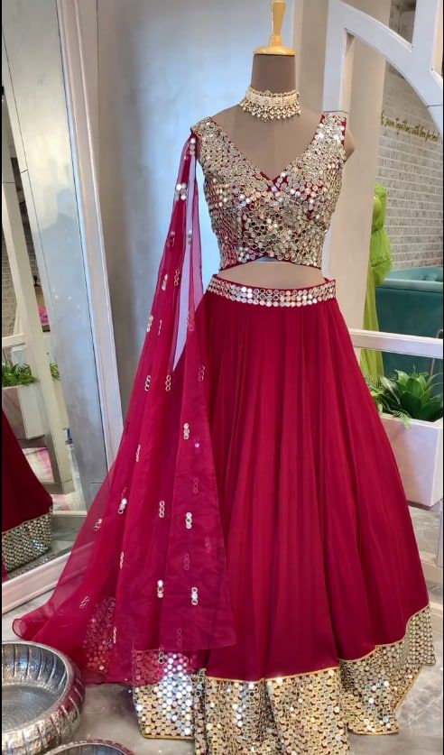 Gajri Lehenga Choli In Georgette Silk With Sequence Work