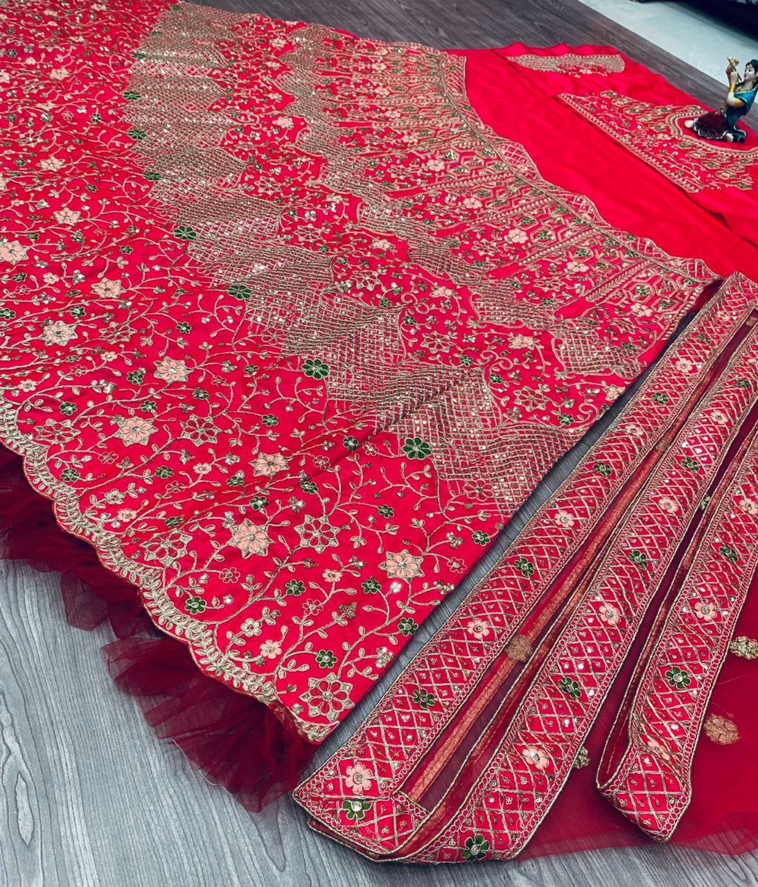 Gajri Lehenga Choli In Malai Silk With Embroidery Work