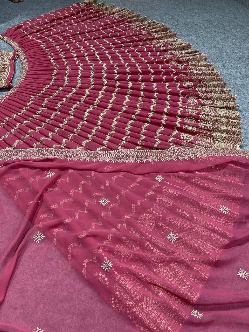 Gajri Pink Lehenga Choli In Georgette Silk With 5 MM Sequence Work