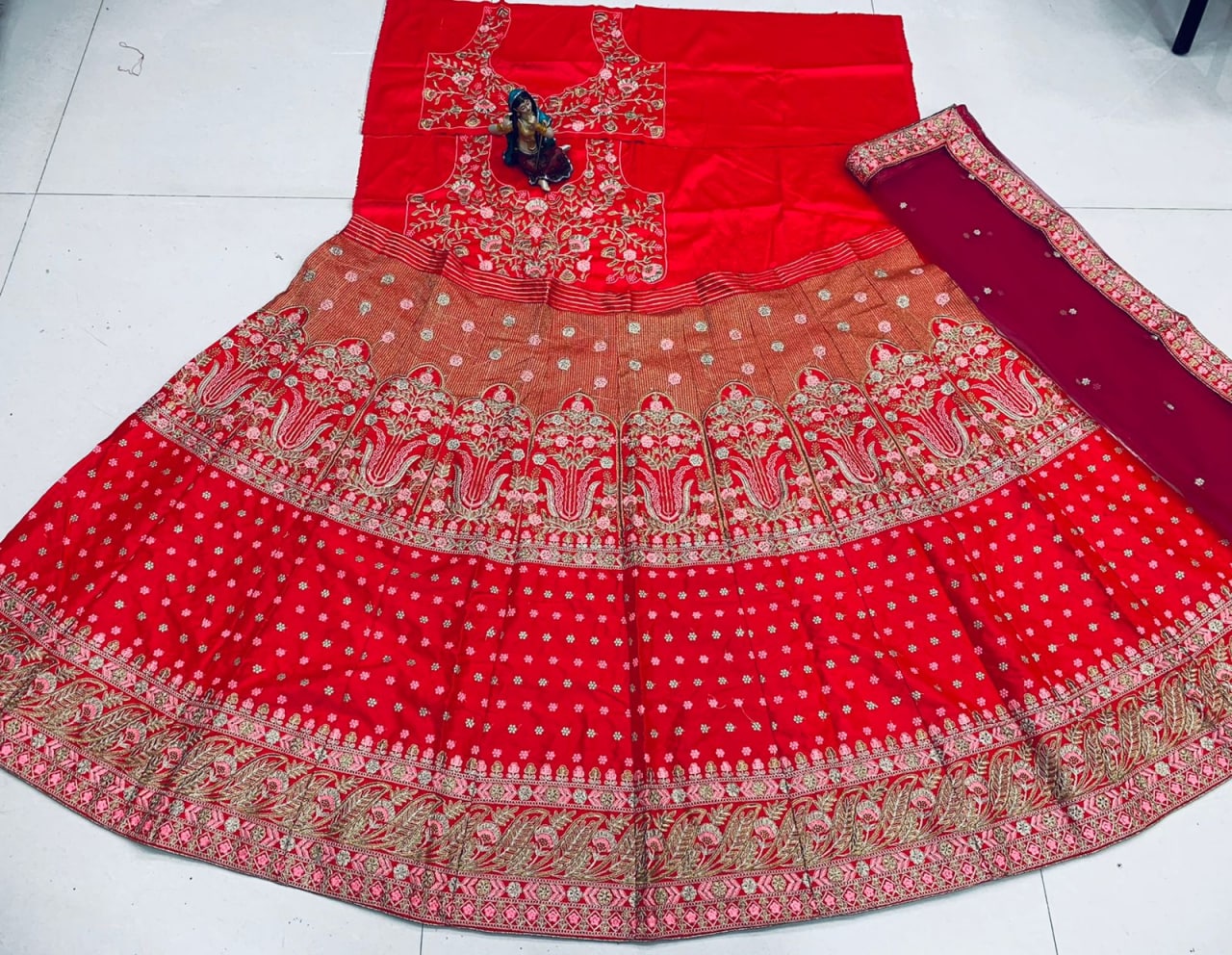 Gajri Pink Lehenga Choli In Malai Silk With Embroidery Work