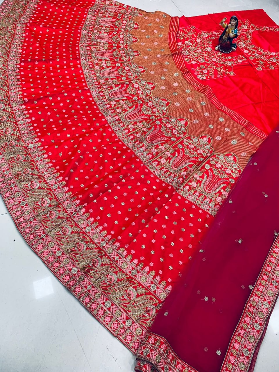 Gajri Pink Lehenga Choli In Malai Silk With Embroidery Work