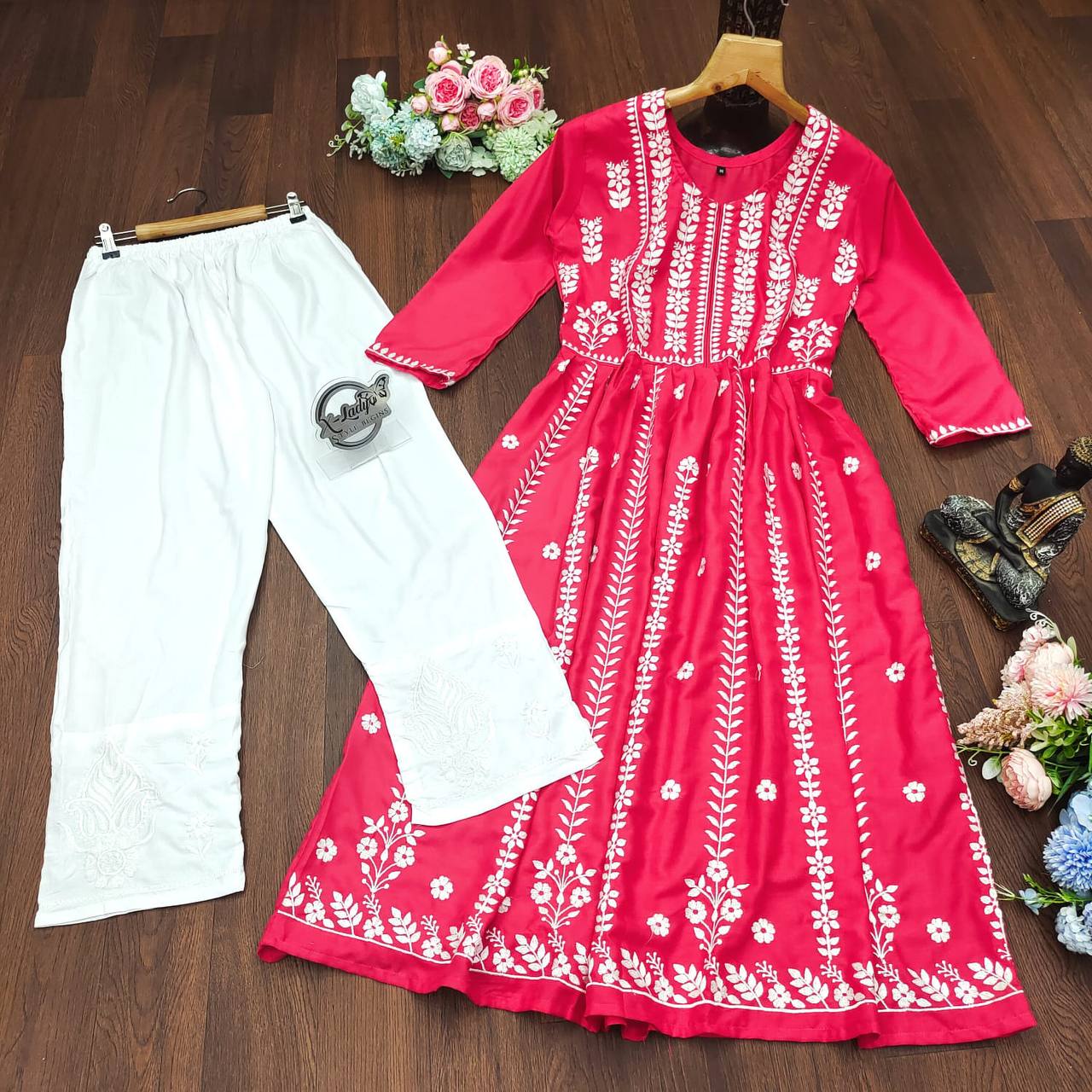 Gajri Palazzo Suit In Ryon Cotton With Embroidery Work