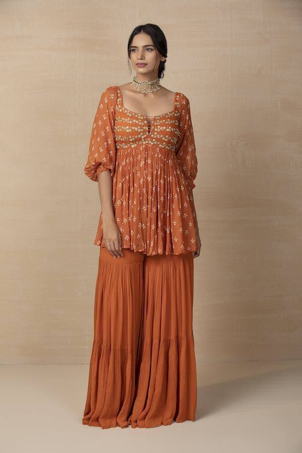 Ginger Orange Salwar Suit In Fox Georgette With Embroidery Work