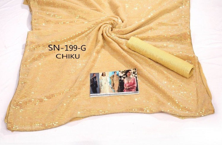 Golden Saree In Georgette Bember With Sequence Work