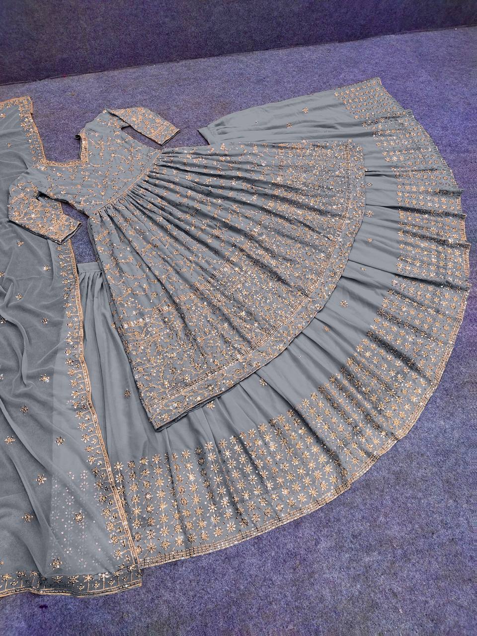 Gray Lehenga Choli In Fox Georgette With Embroidery Work