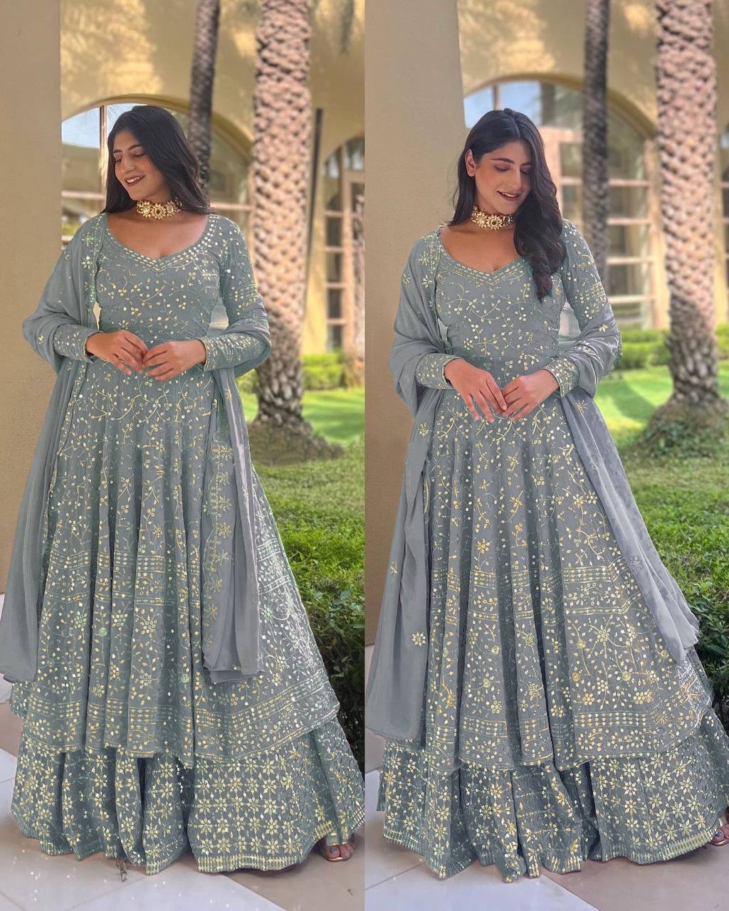 Gray Lehenga Choli In Fox Georgette With Embroidery Work