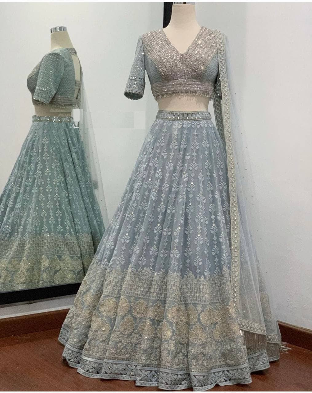 Gray Lehenga Choli In Georgette Silk With Embroidery Work