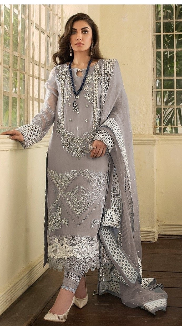 Gray Salwar Suit In Georgette Silk With Embroidery Work