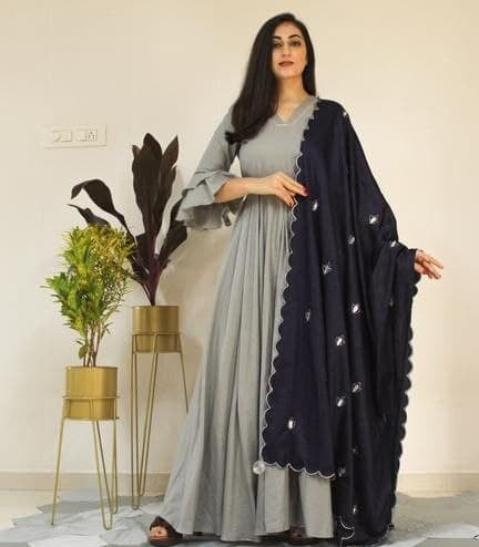 Gray Salwar Suit In Poly Silk With Plain