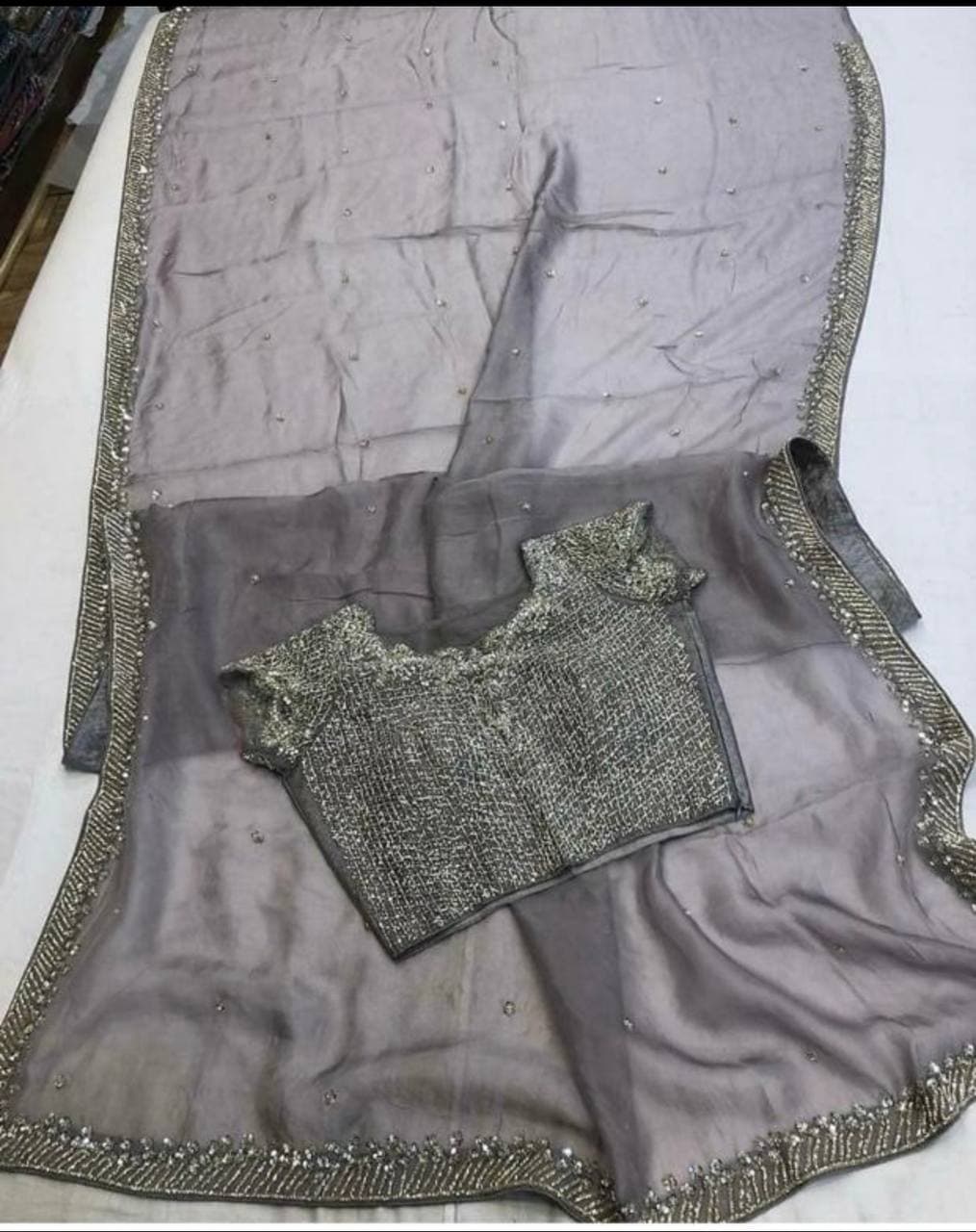 Gray Saree  In Rangoli Silk With Sequence Dori Work