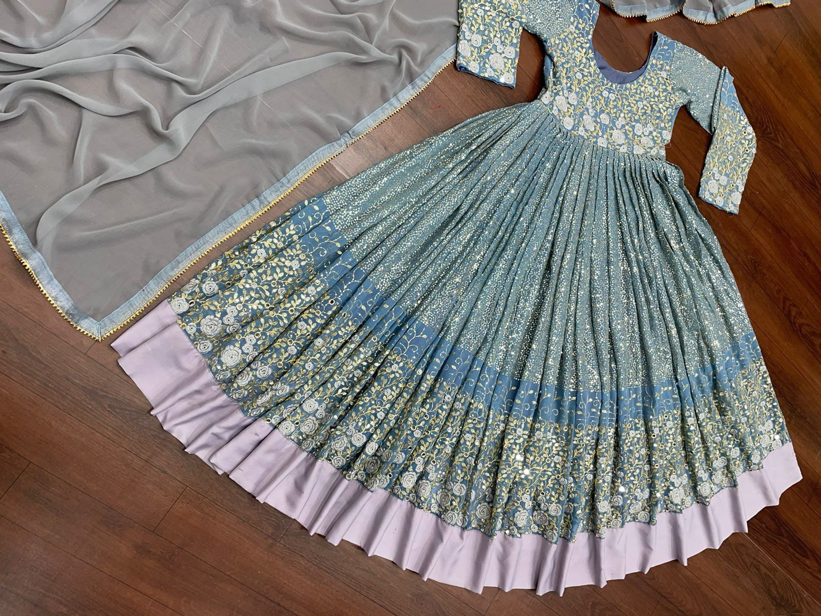 Gray Salwar Suit In Georgette With Sequence Embroidery Work