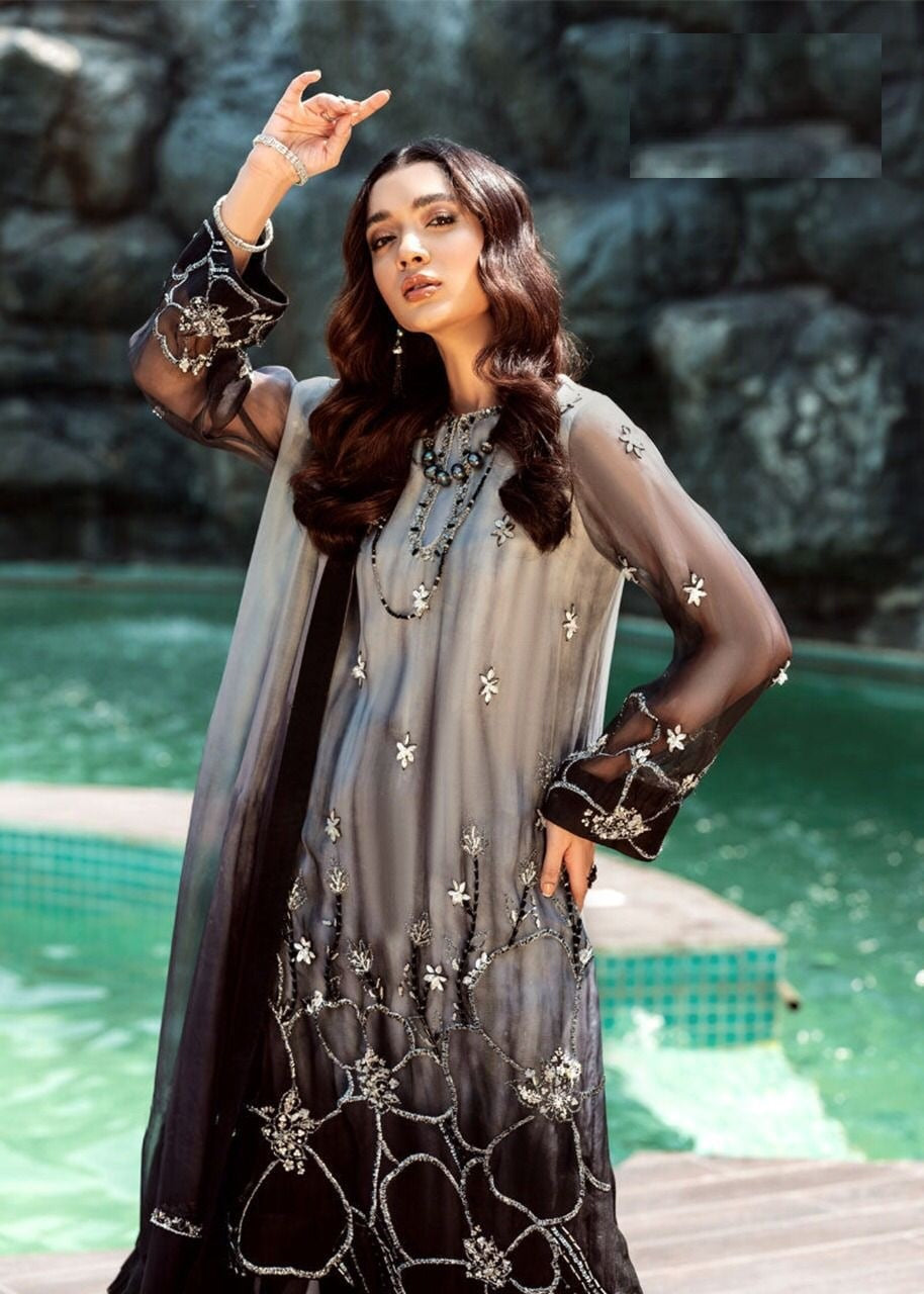 Gray Salwar Suit In Satin Silk With Hand Work