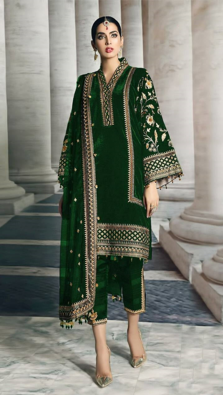 Green Salwar Suit In Faux Georgette With Embroidery Work