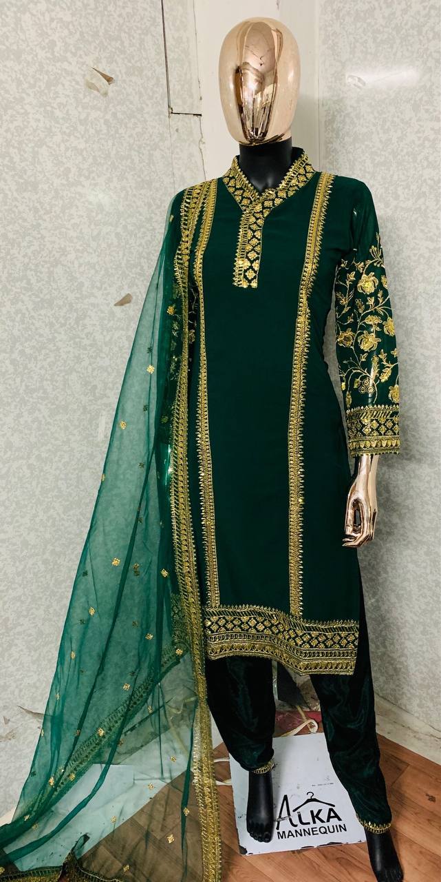 Green Salwar Suit In Faux Georgette With Embroidery Work