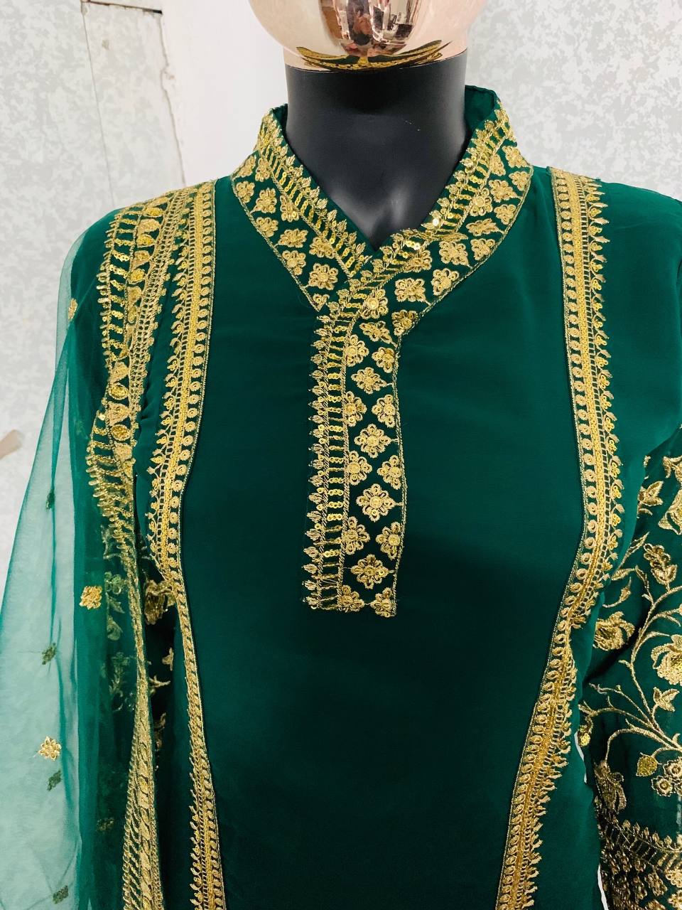 Green Salwar Suit In Faux Georgette With Embroidery Work