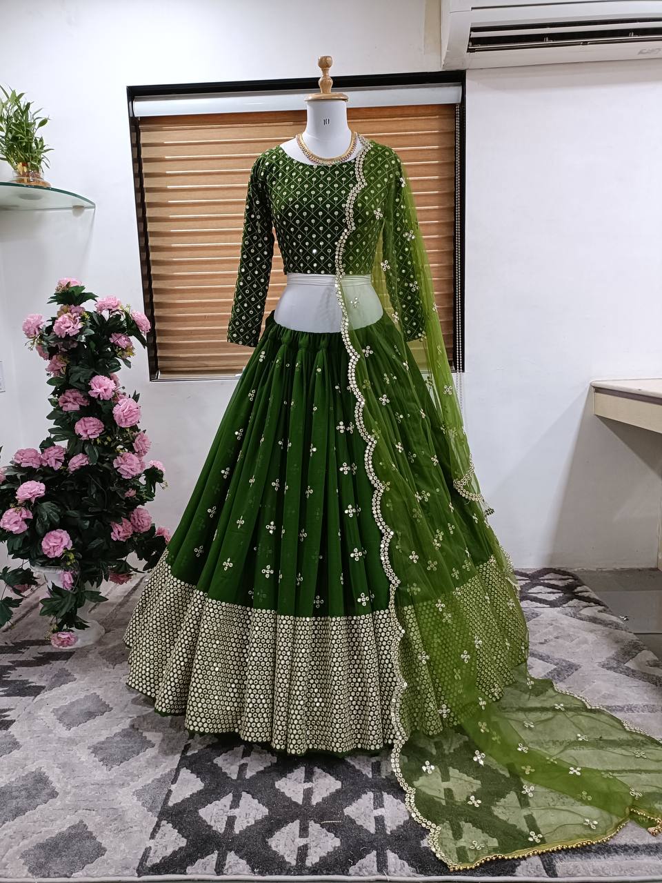 Green Lehenga Choli In Fox Georgette With 9 MM Embroidery Work