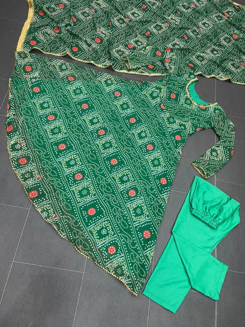 Green Anarkali Suit In Fox Georgette With Digital Print
