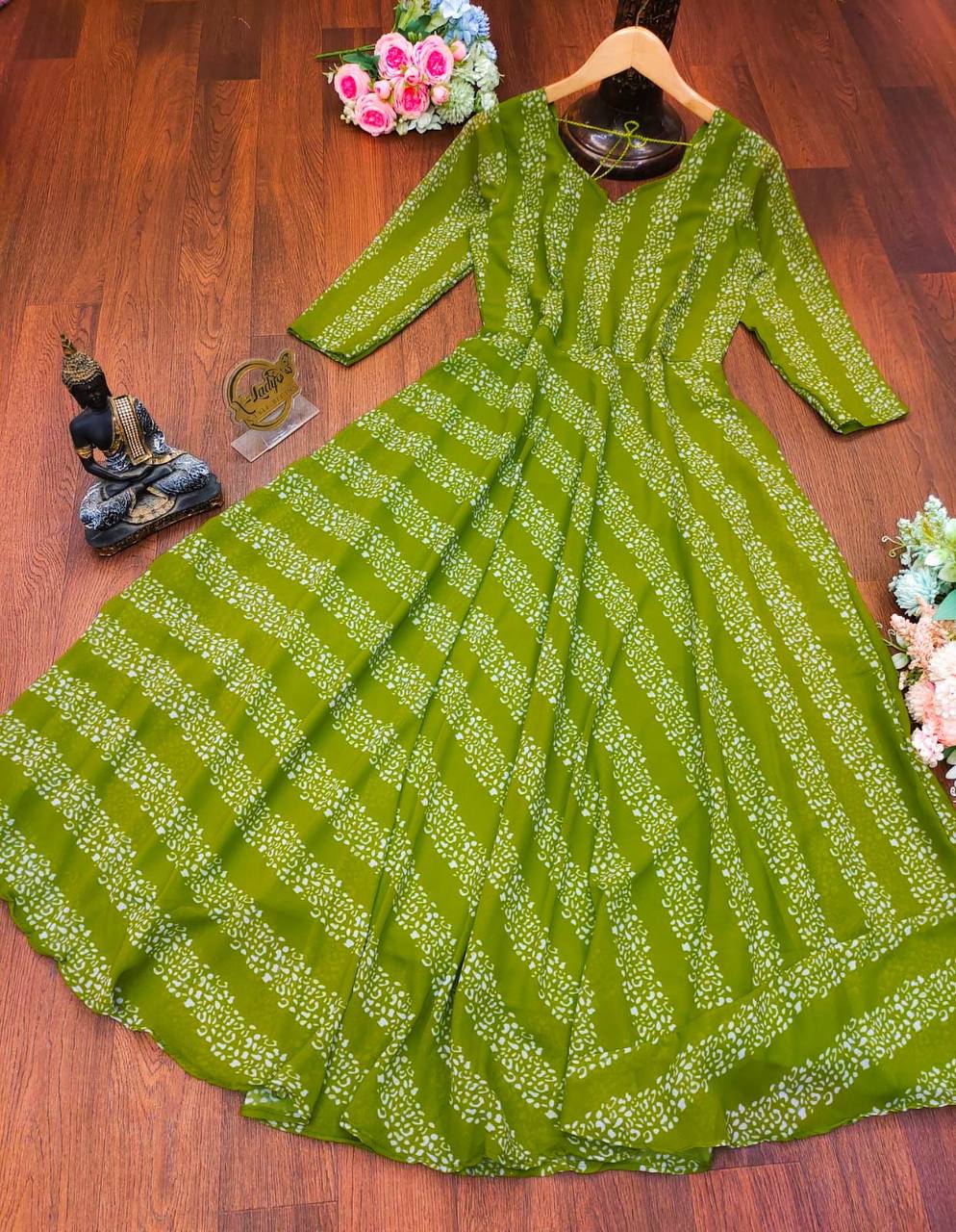 Green Gown In Fox Georgette With Digital Print