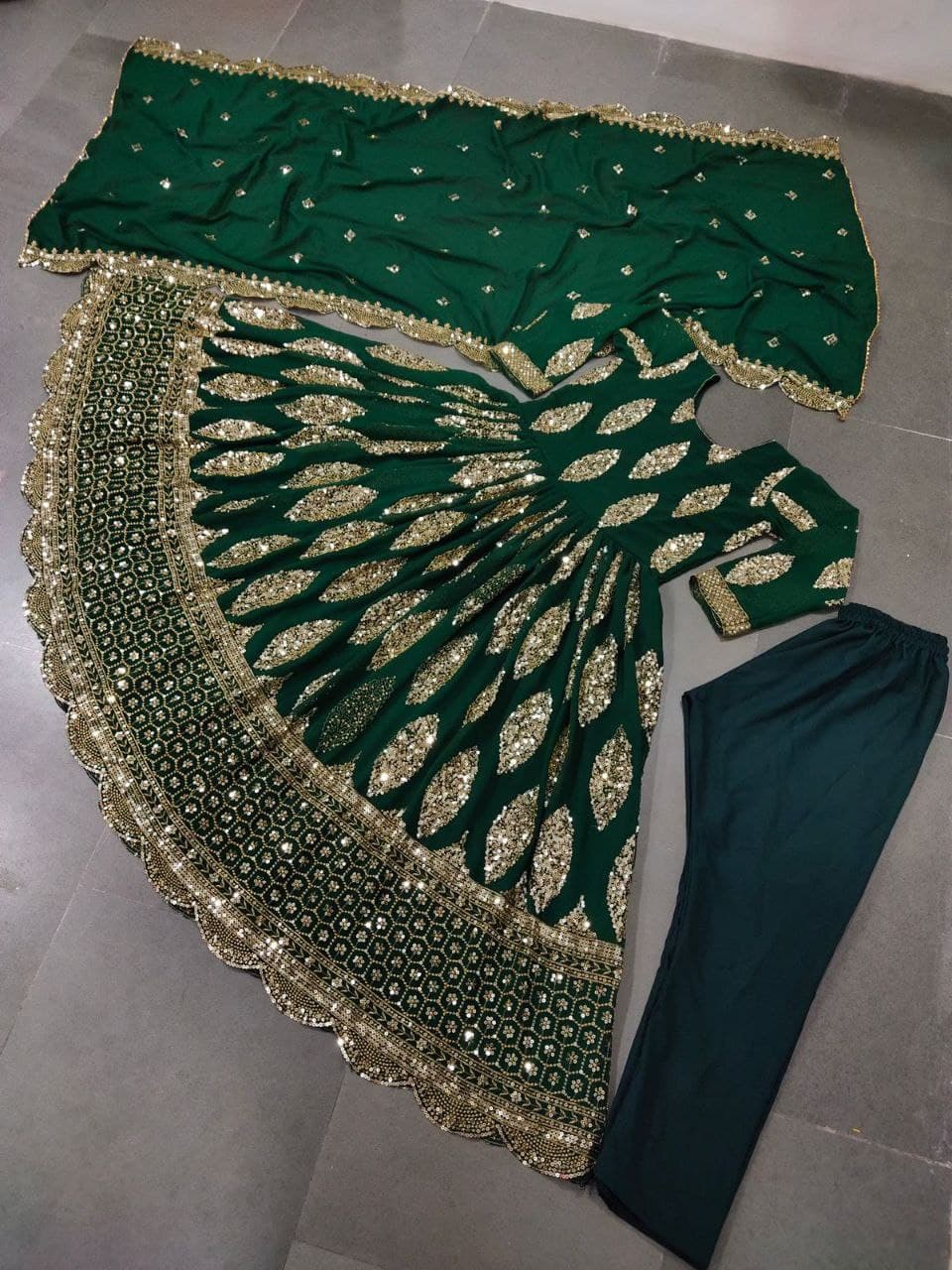 Green Anarkali Suit In Fox Georgette With Embroidery Sequence Work