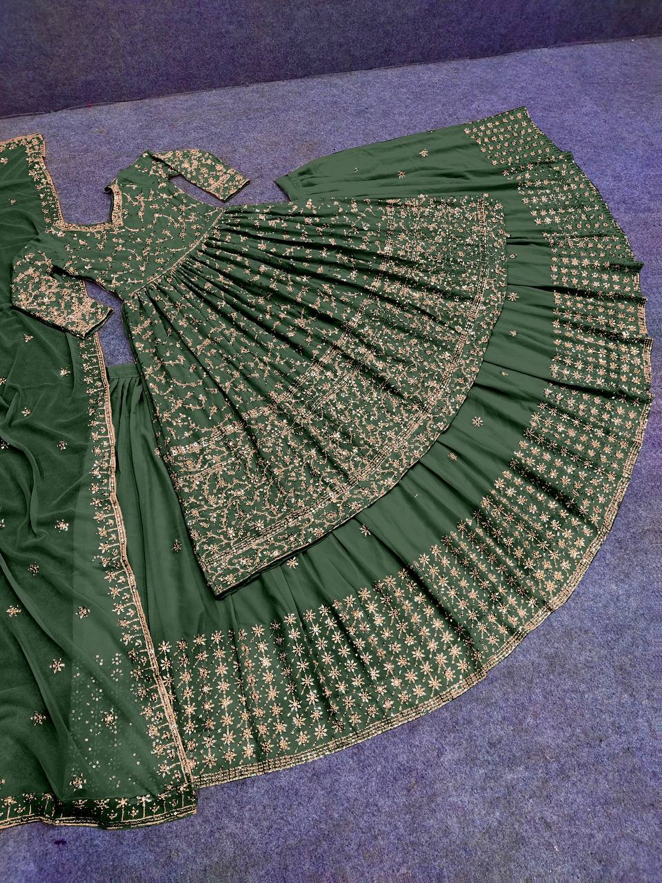 Green Lehenga Choli In Fox Georgette With Embroidery Work