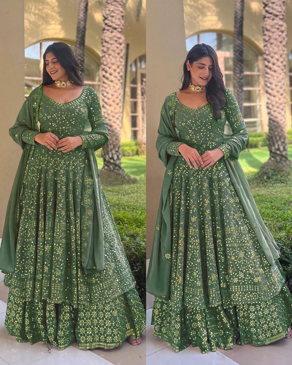 Green Lehenga Choli In Fox Georgette With Embroidery Work