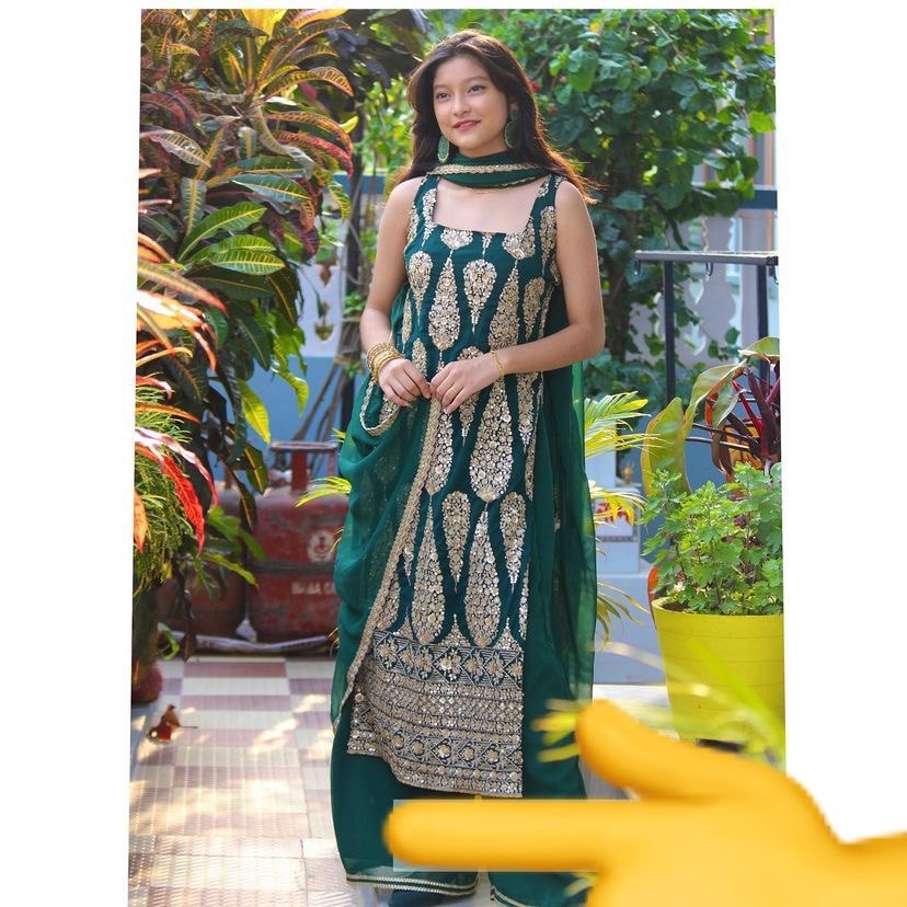 Green Sharara Suit In Fox Georgette With Embroidery Work