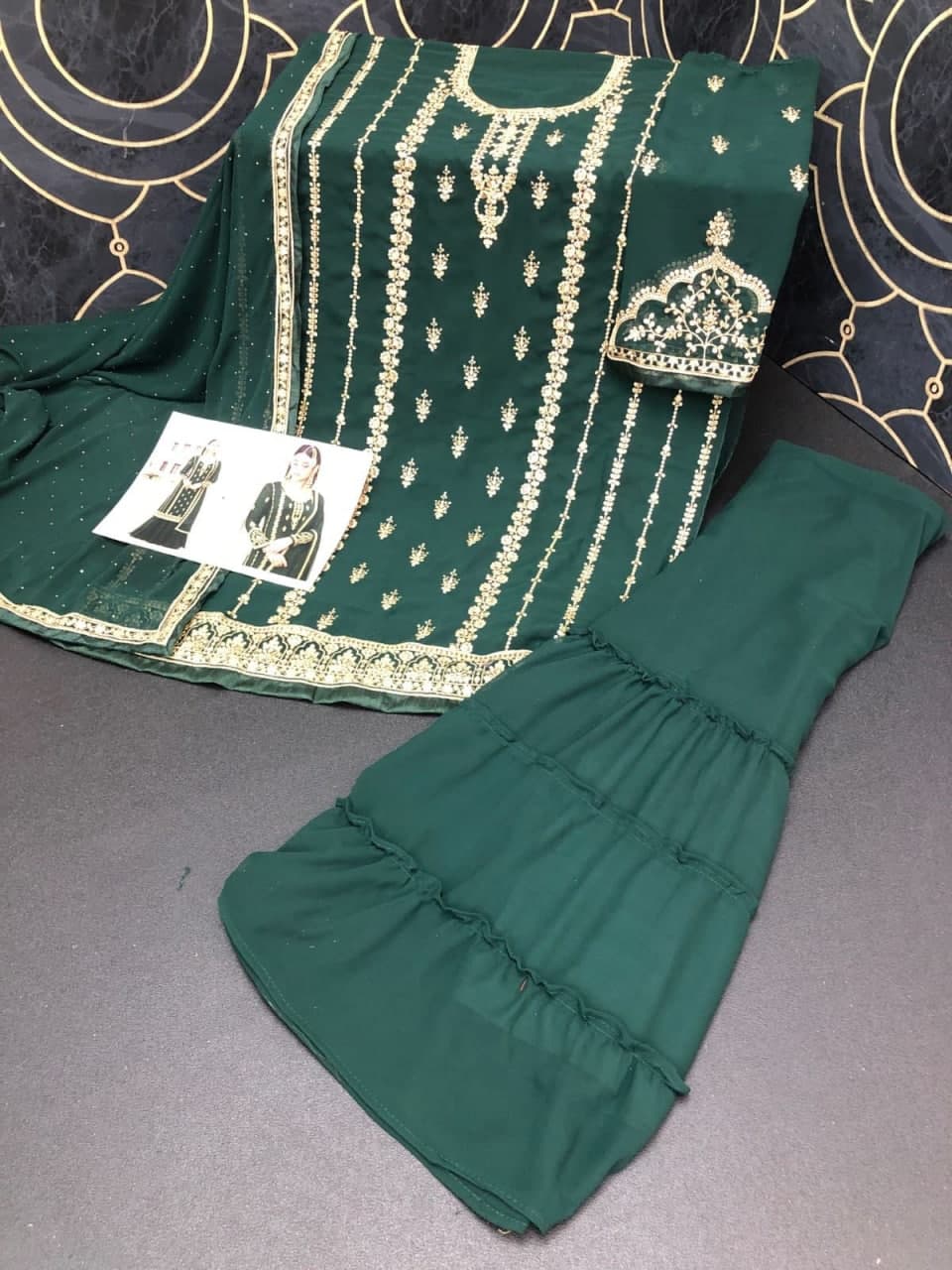 Green Sharara Suit In Fox Georgette With Embroidery Work