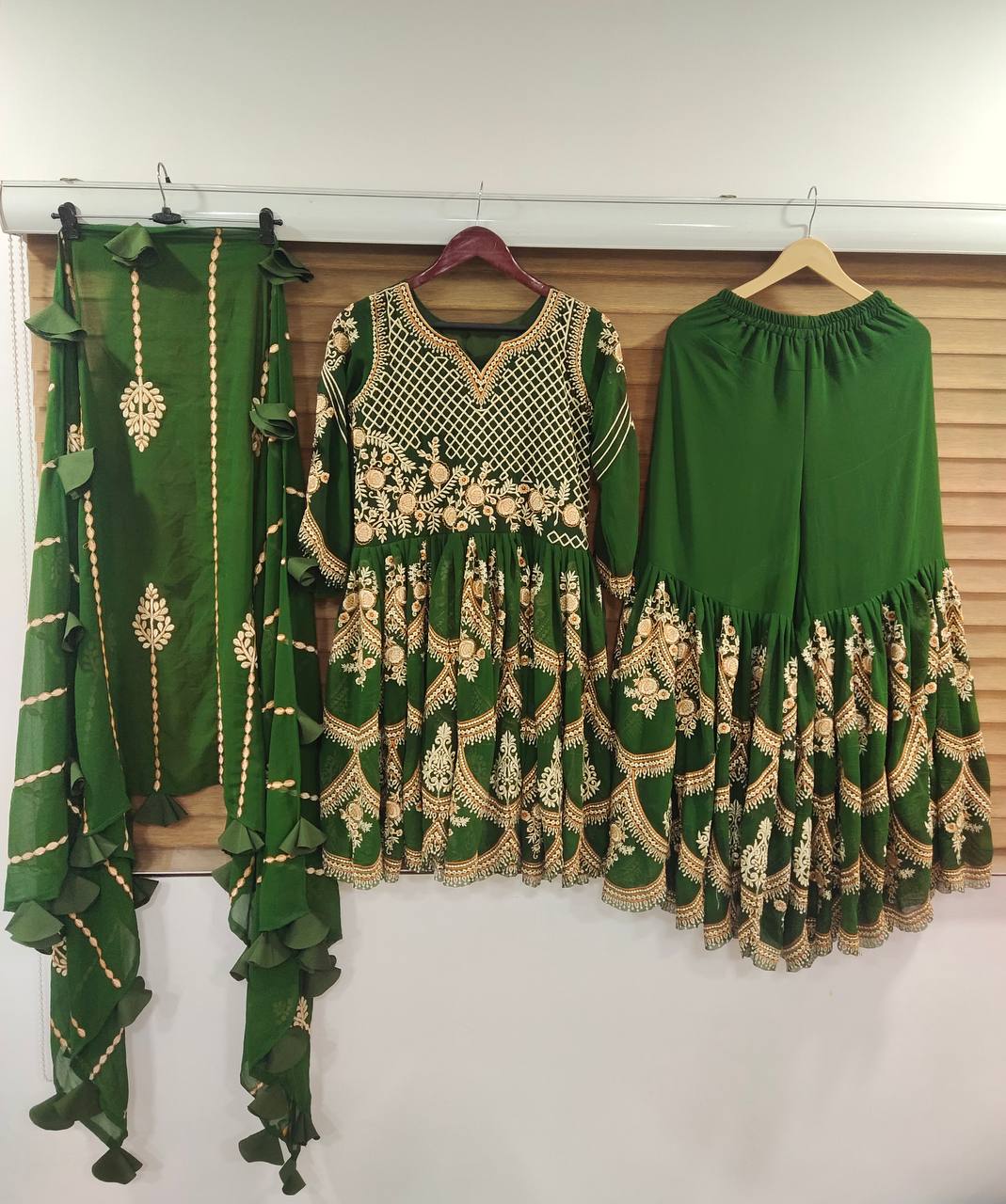 Green Sharara Suit In Fox Georgette With Embroidery Work