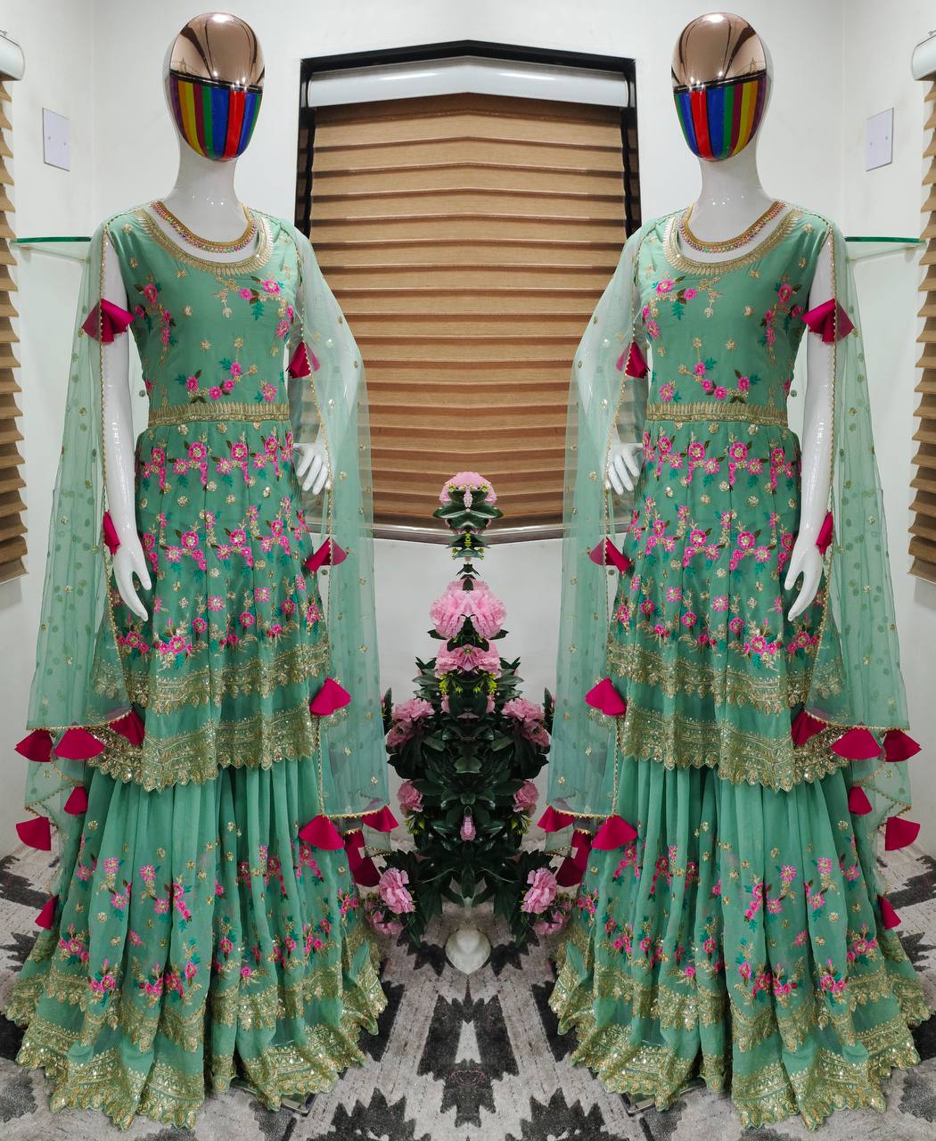 Green Sharara Suit In Fox Georgette With Embroidery Work