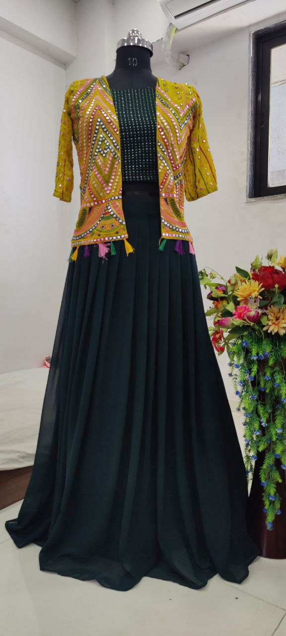 Green Lehenga Choli In Fox Georgette With Plain