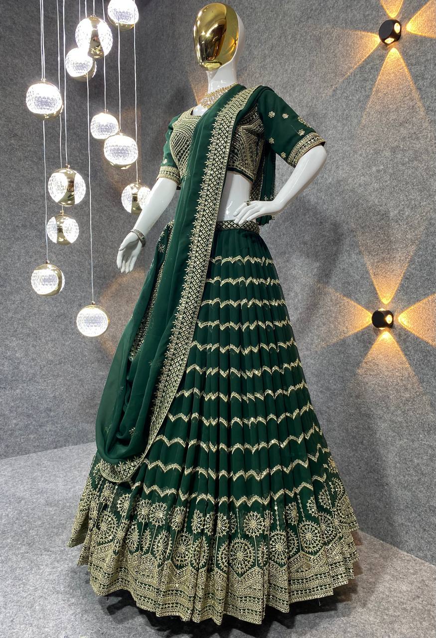 Green Lehenga Choli In Georgette Silk With 5 MM Sequence Work