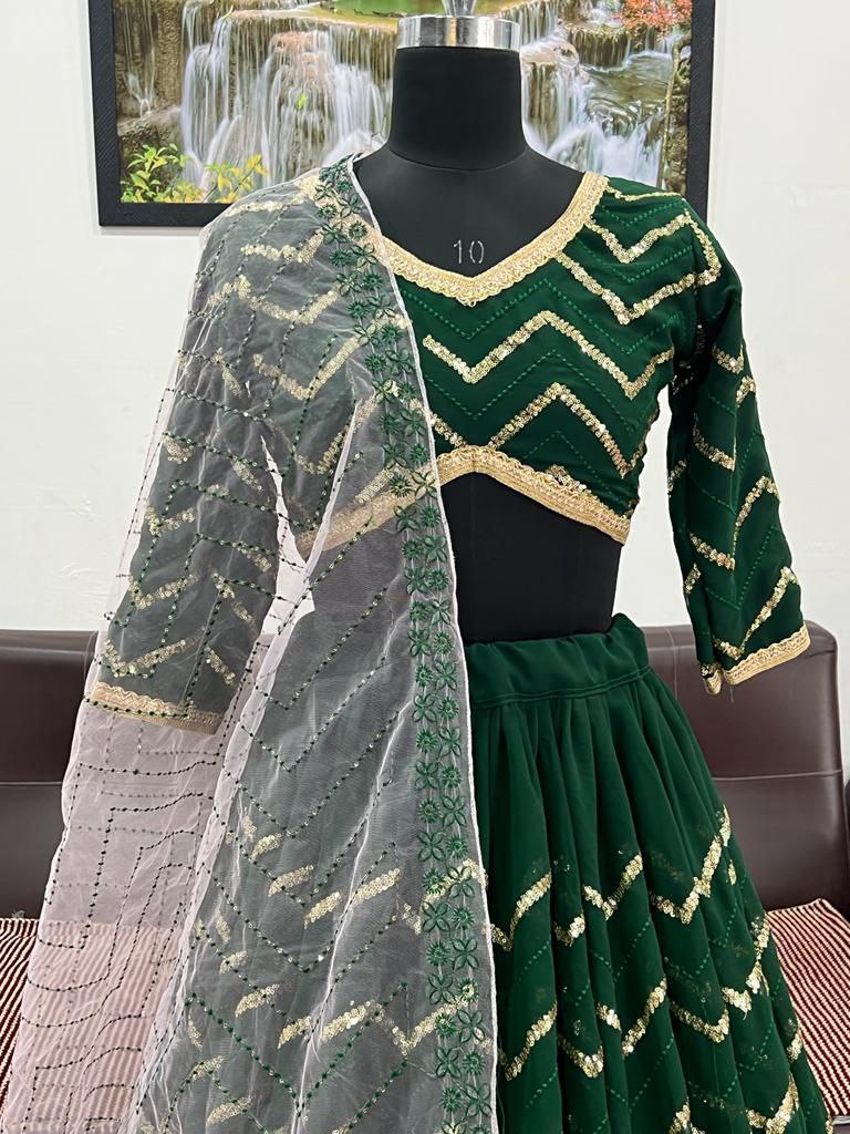 Green Lehenga Choli In Georgette Silk With Embroidery Work