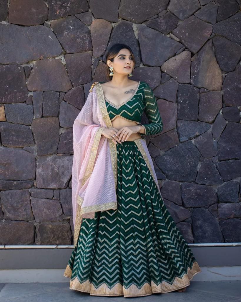 Green Lehenga Choli In Georgette Silk With Embroidery Work