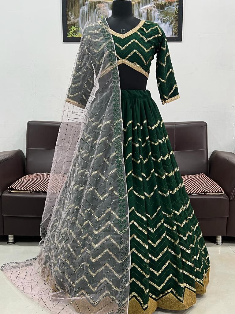 Green Lehenga Choli In Georgette Silk With Embroidery Work