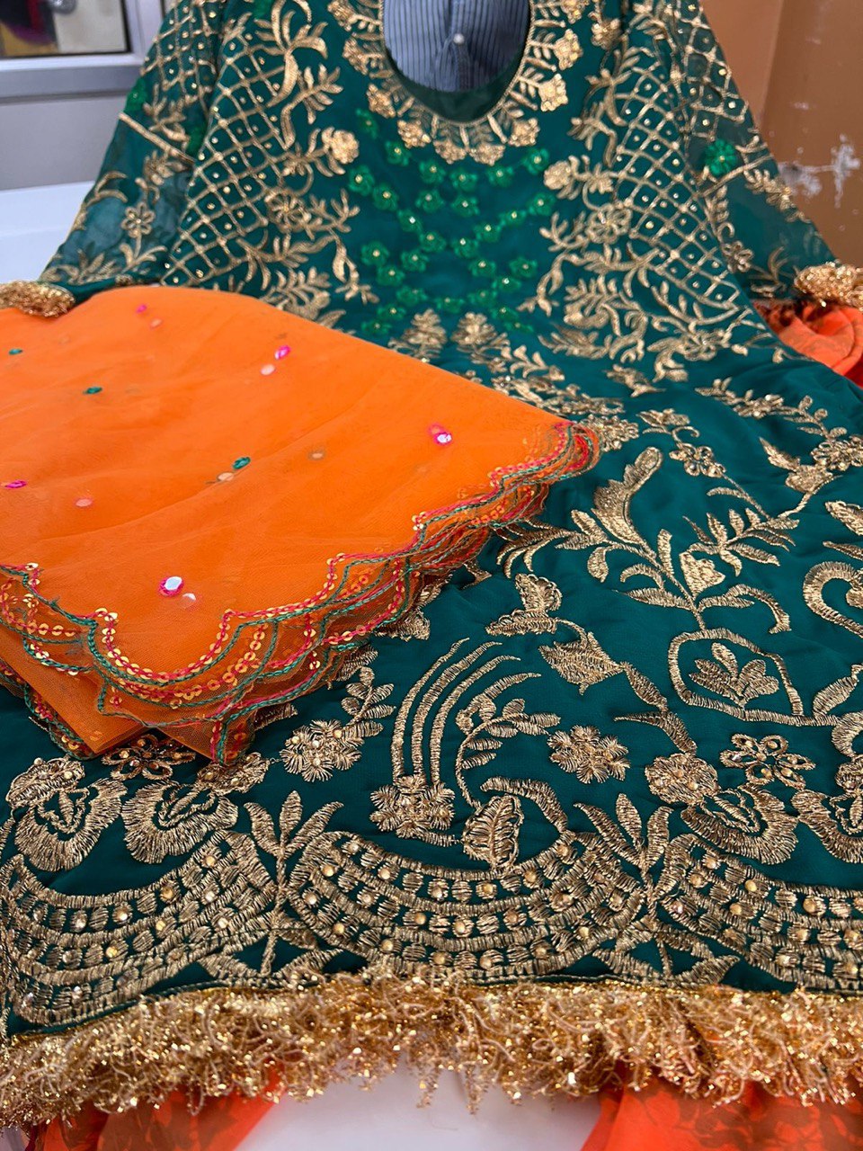 Green Sharara Suit In Georgette Silk With Embroidery Work