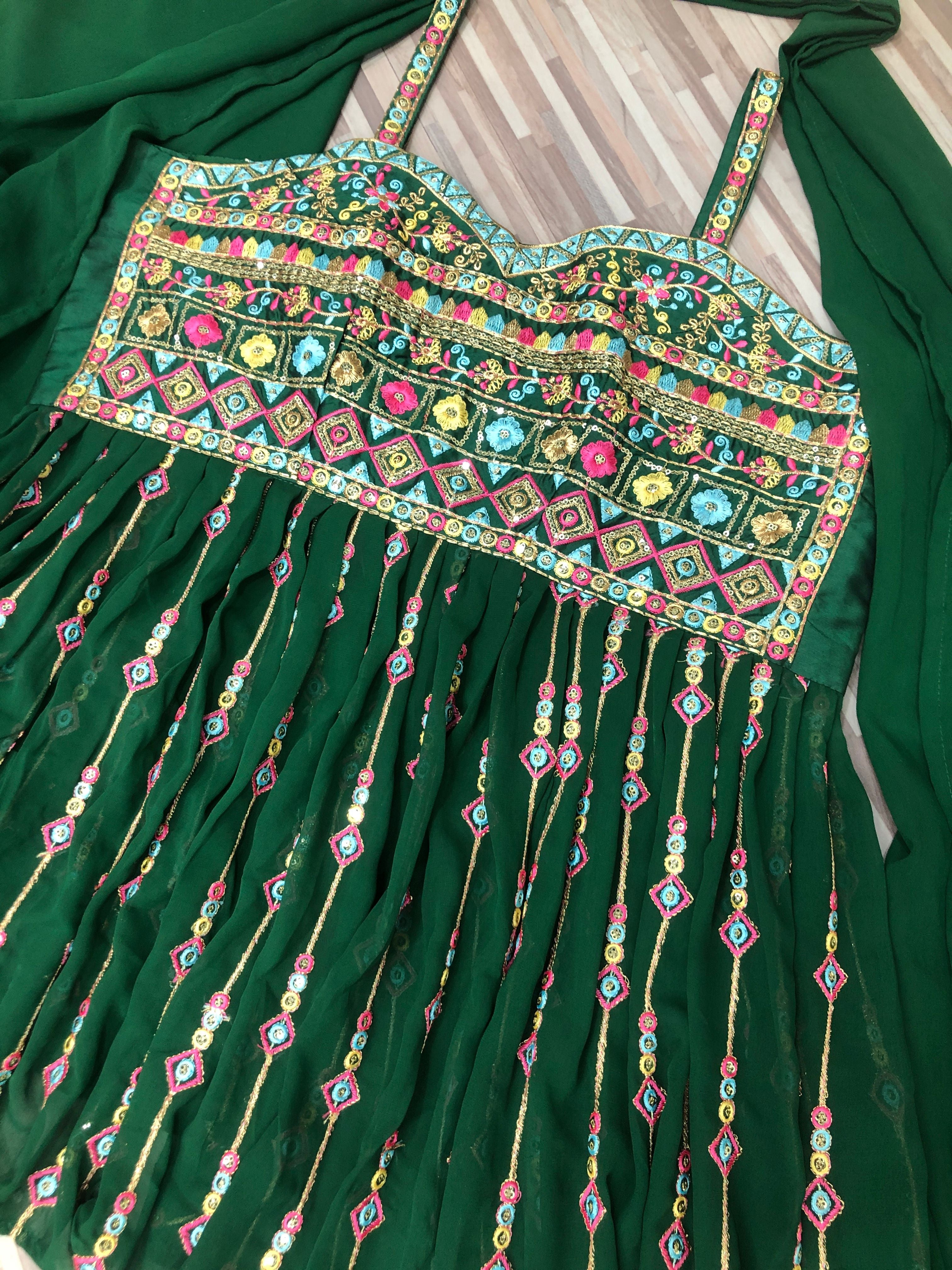 Green Sharara Suit In Georgette Silk With Embroidery Work