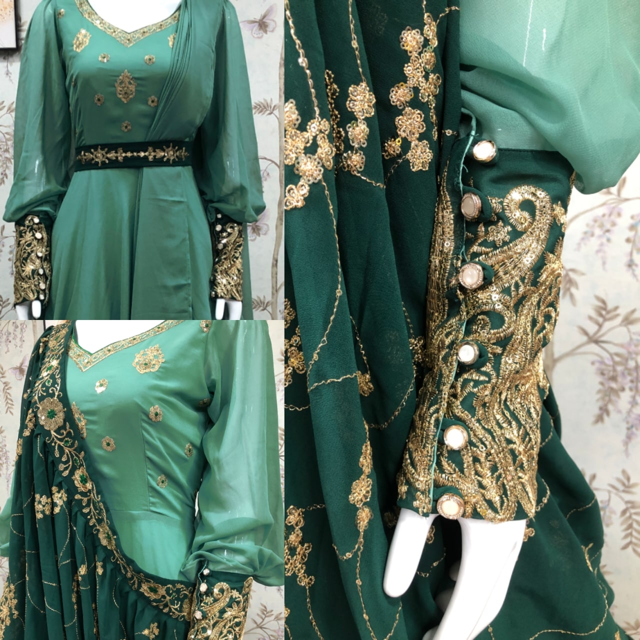 Green Georgette Silk Heavy Embroidery Work Gown