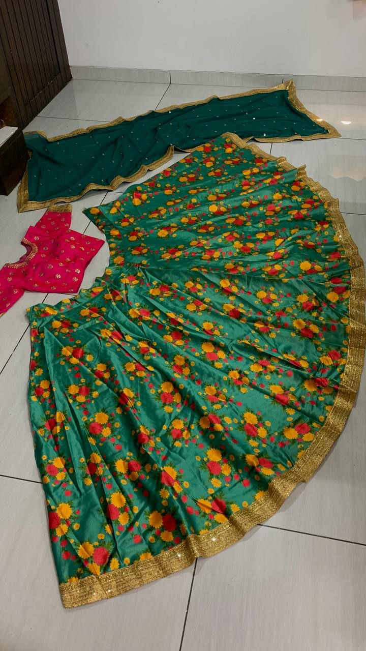 Green Lehenga Choli In Gota Silk With Digital Print