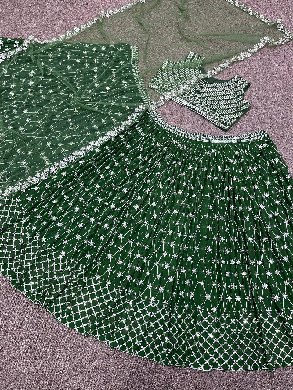 Green Lehenga Choli In Heavy Faux Georgette With 5 MM Sequence Work