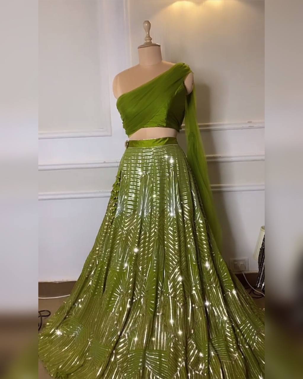 Green Lehenga Choli In Kasturi Silk With Sequence Work