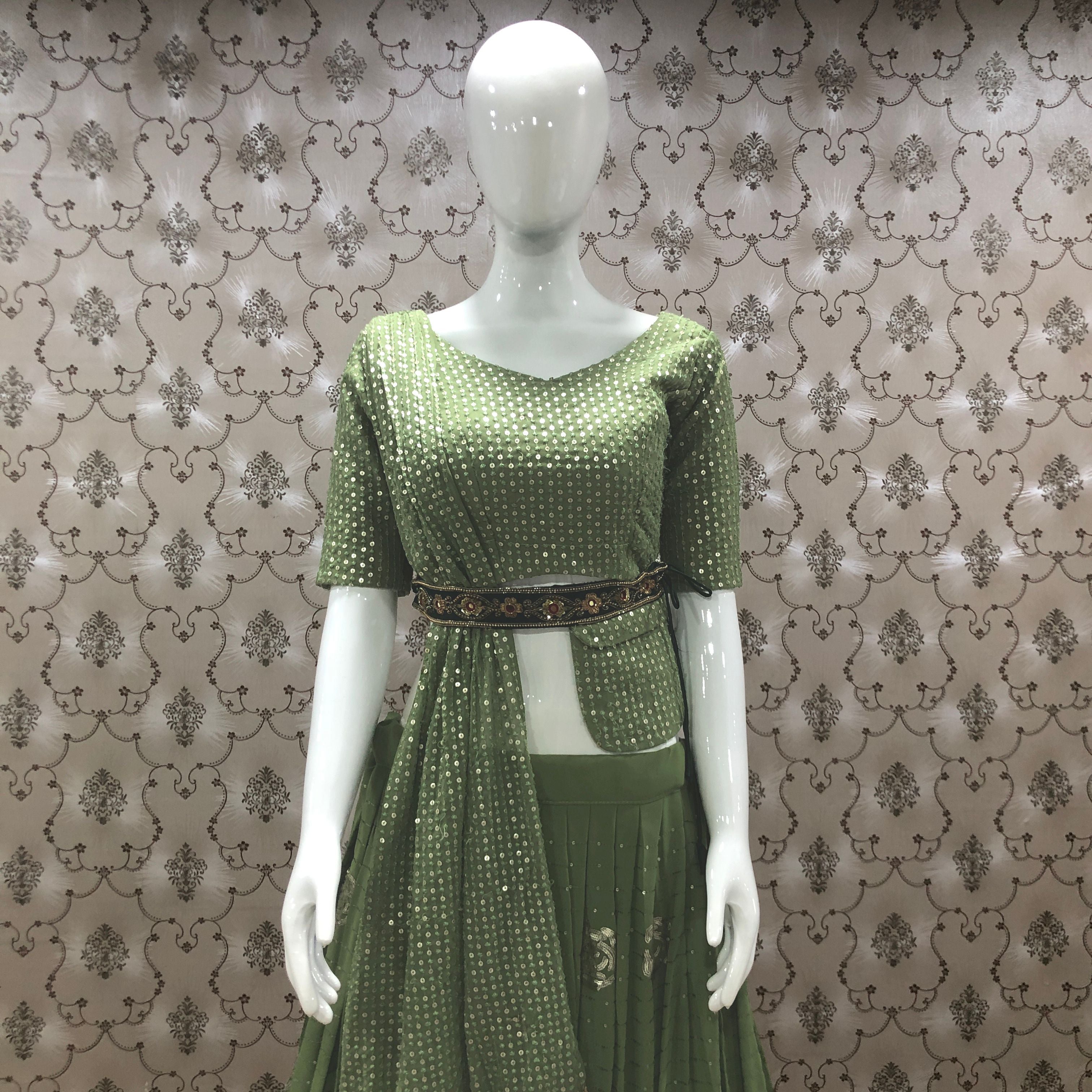 Green Lehenga Choli In Fox Georgette With Embroidery Work